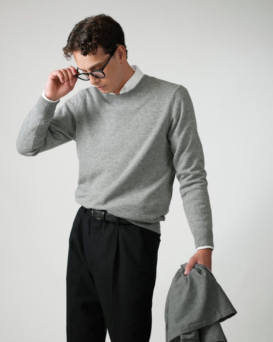 Piacenza Cashmere Cashmere Crew Neck Sweater Light Grey