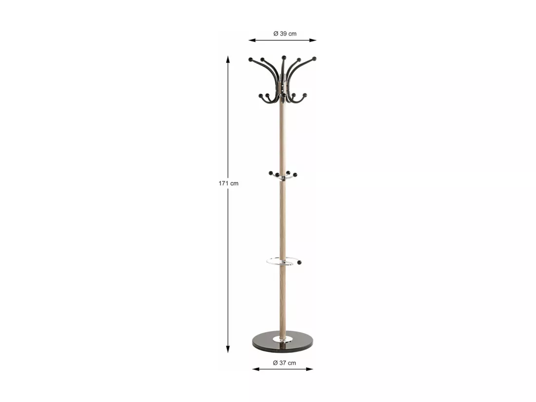 Porte-manteau en acier coloris chêne, pieds en marbre noir - diamètre 40 x hauteur 175 cm
