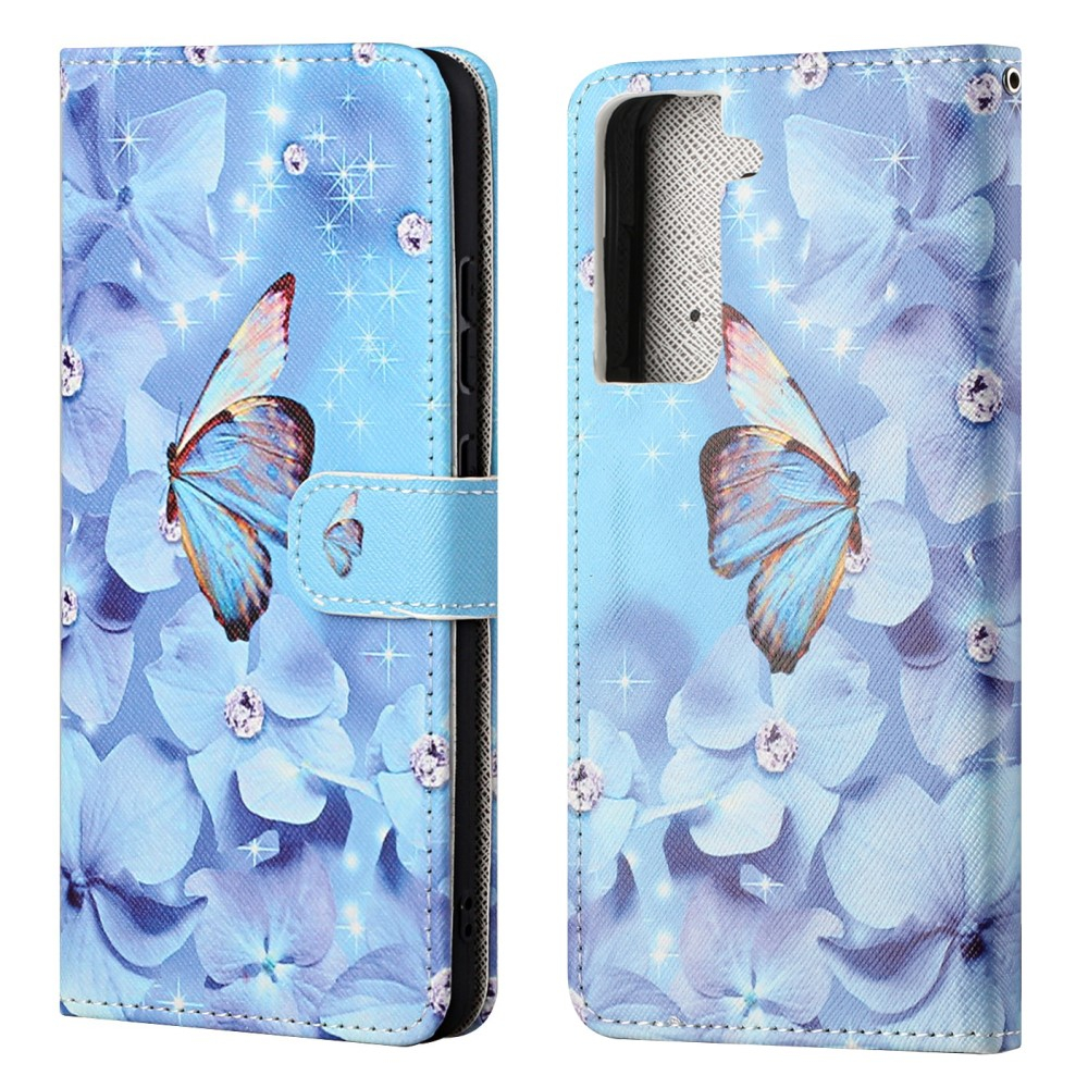 Samsung Galaxy S21 FE 5G Leder Tasche mit Kartenfach - Blumen & Schmetterling