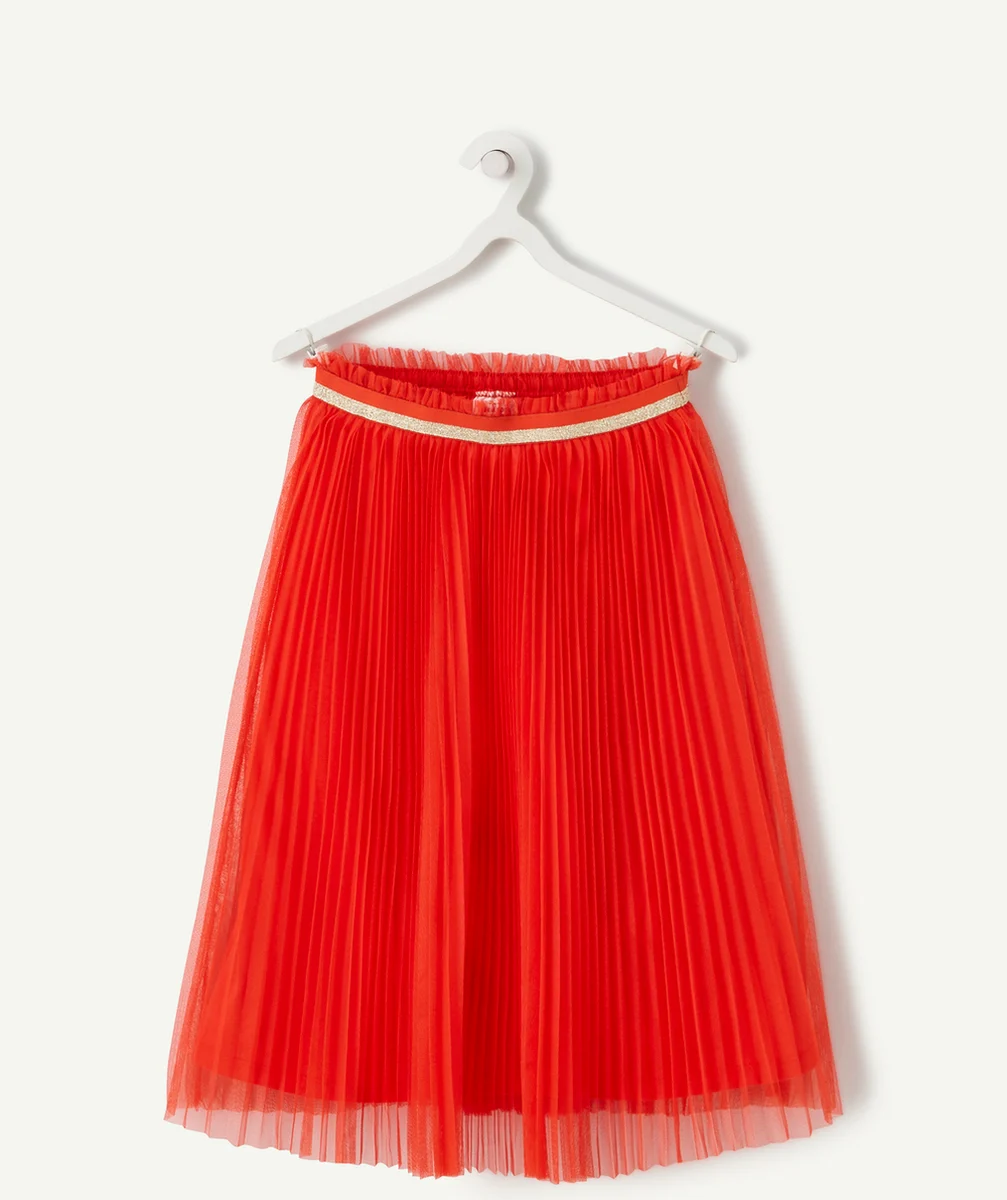 JUPE LONGUE FILLE ROUGE EN TULLE PLISSÉE