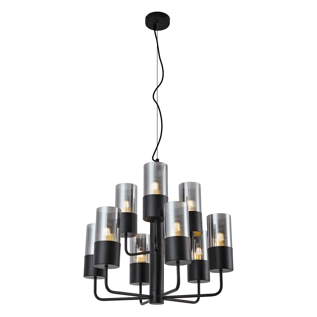 Moderne kroonluchter zwart met smoke glas 9-lichts - Laura
