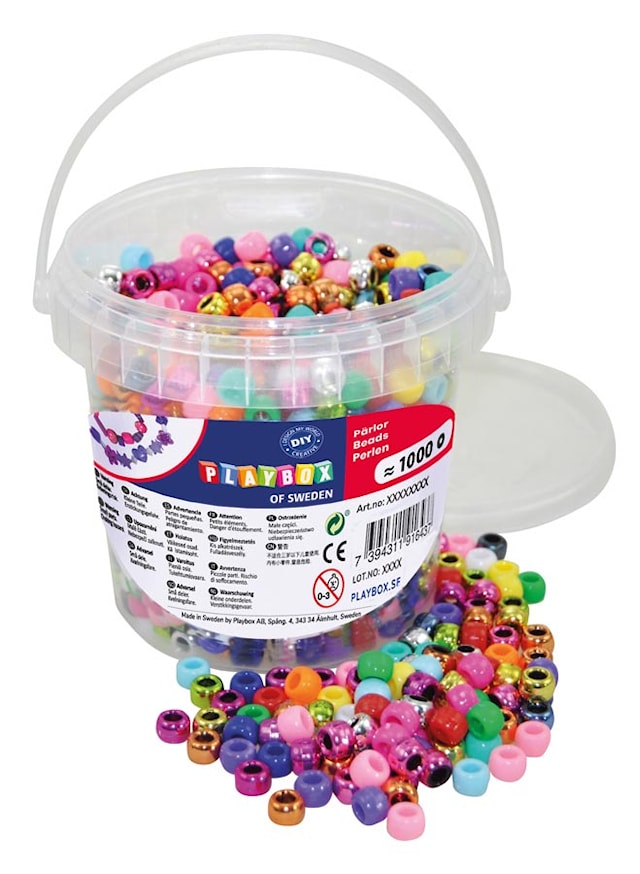 Plastperler i bøtte Kongoperler 1000 stk Playbox