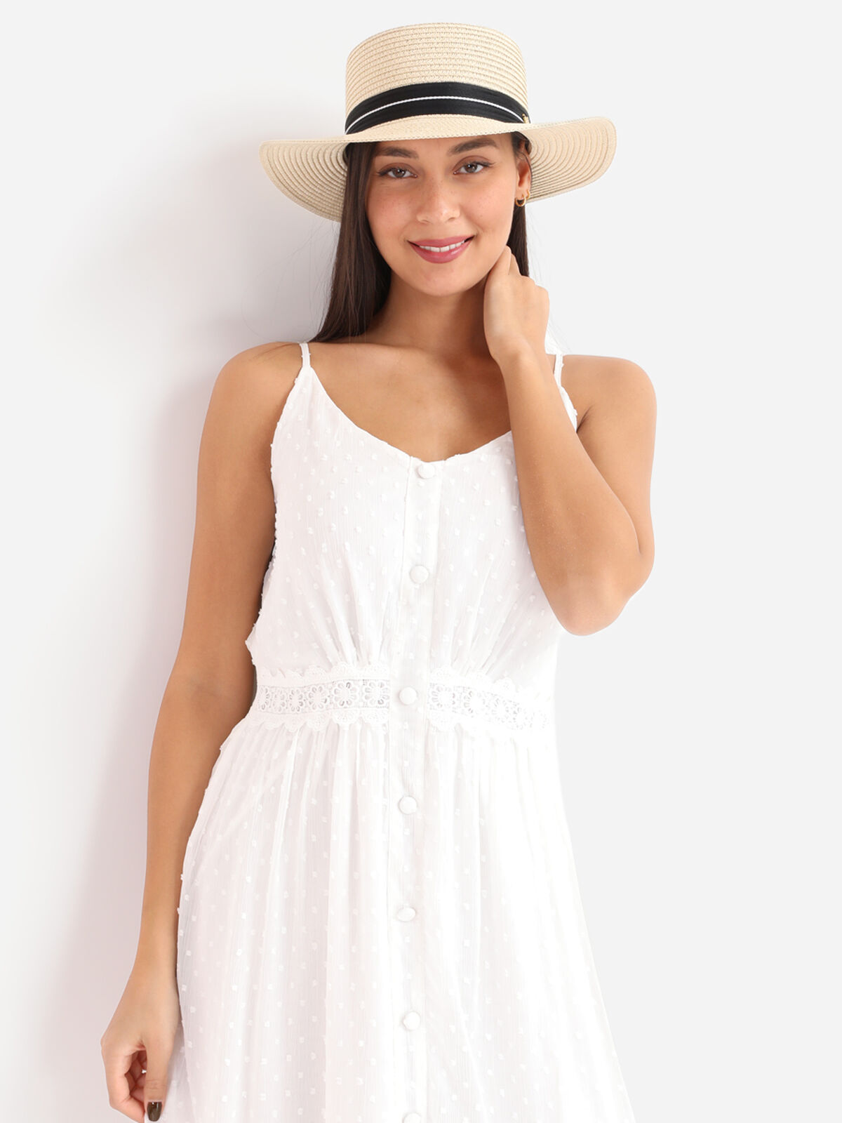 Robe longue à plumetis- Blanc