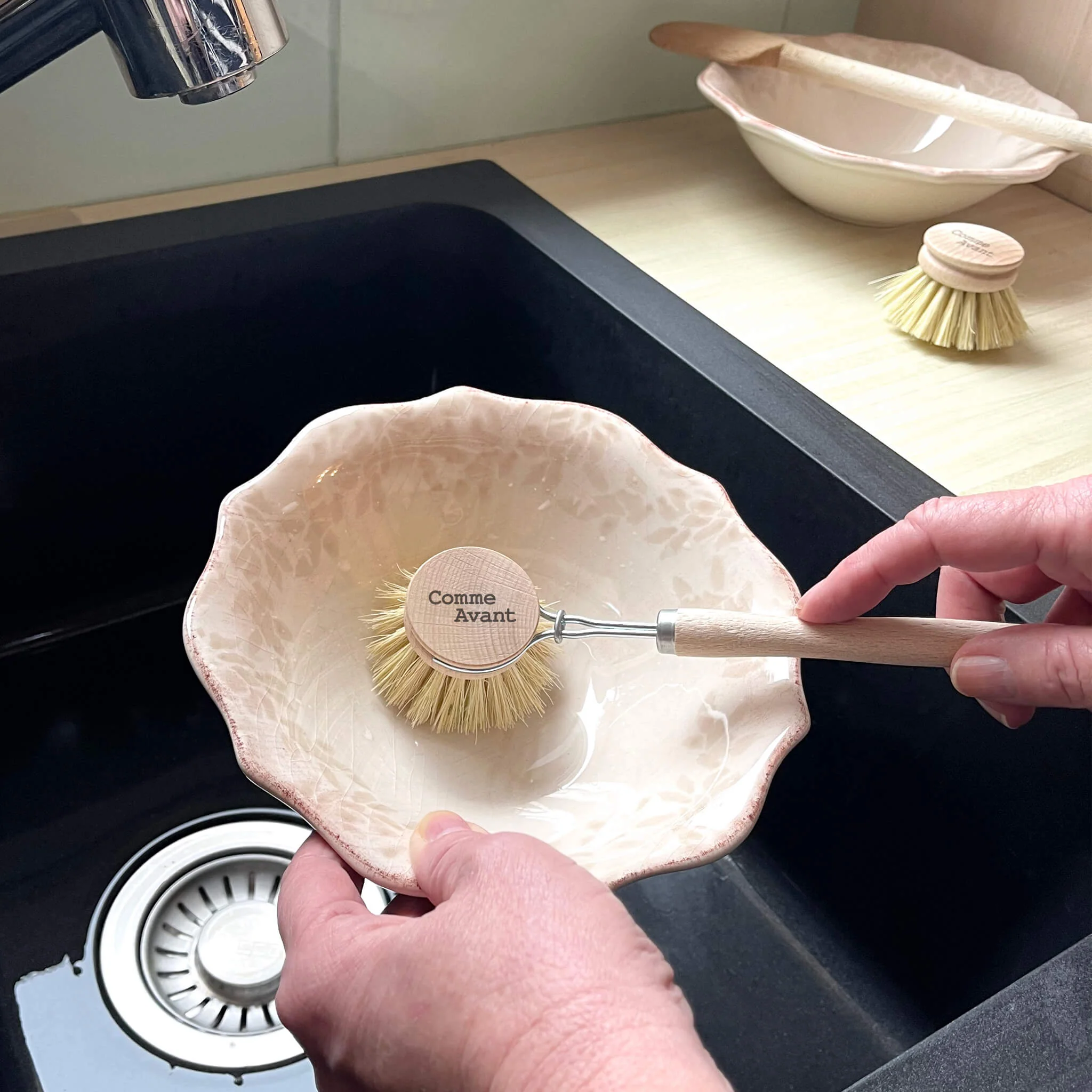 Brosse à vaisselle rechargeable en bois de hêtre - Brosse à vaisselle complète