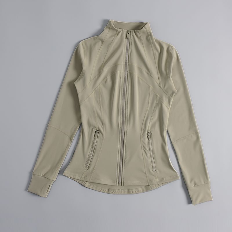 Claduodoe - Sporttop met lange mouwen, col, effen rits en slanke pasvorm