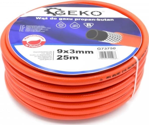 Geko WĄŻ DO GAZU PROPAN-BUTANE 9X3MM 25MB PL (1) G73750 GEKO