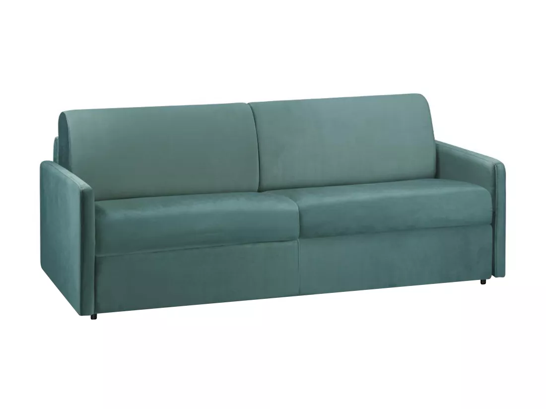 Canapé 4 places convertible express en velours vert menthe - Couchage 160 cm - Matelas 22 cm CALIFE
