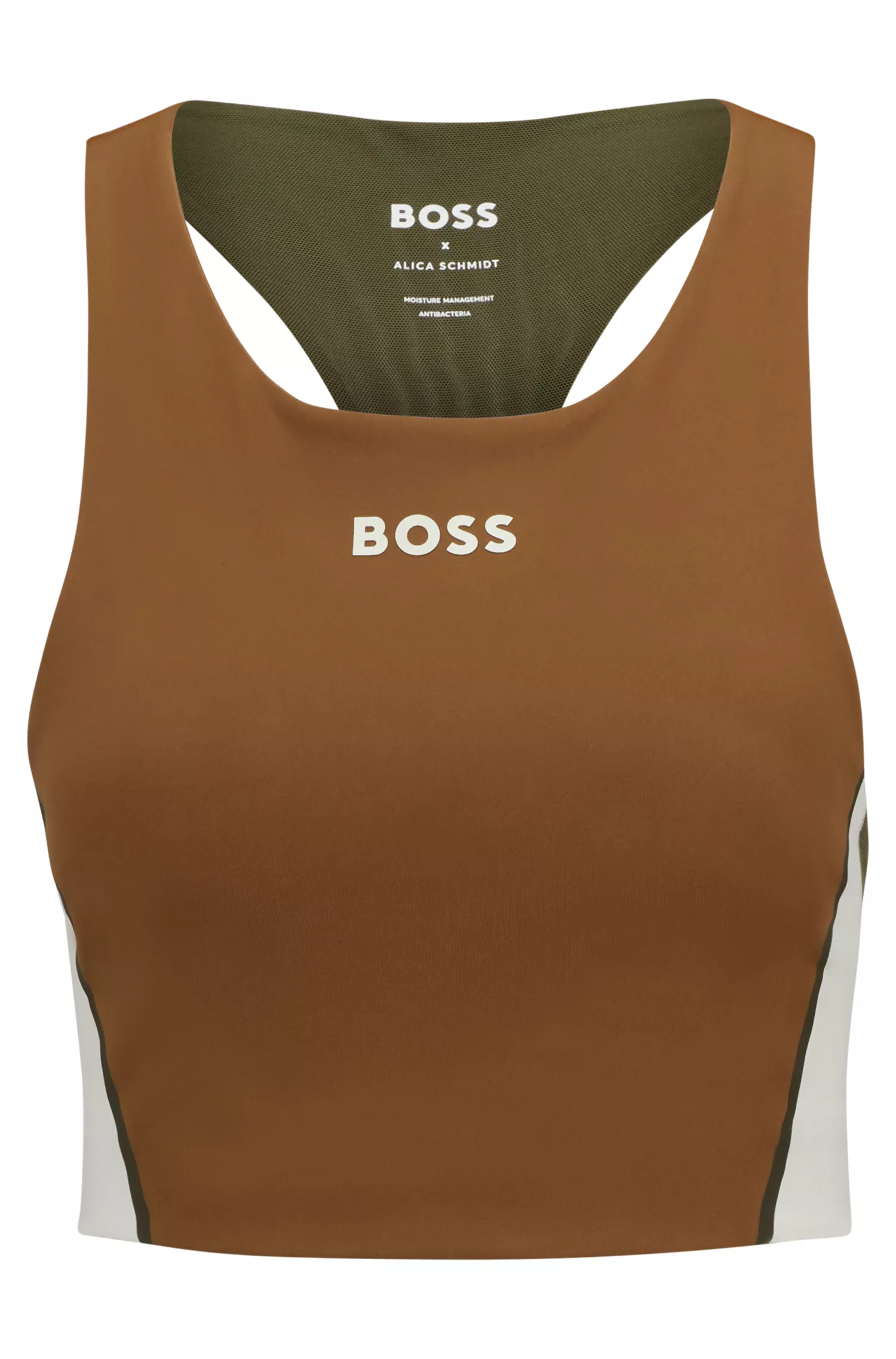 Sutiã esportivo BOSS Black-BOSS x Alica Schmidt com logo e blocos de cores.