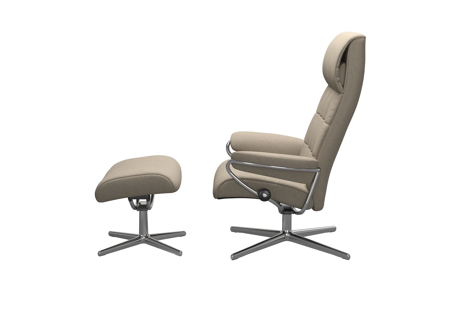 London lenestol m/krakk Tekstil Calido Light Beige - Cross - Chrome