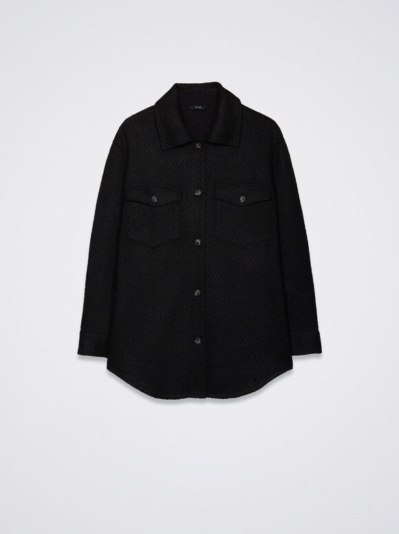 Sobretudo de algodão com bolsos - Preto