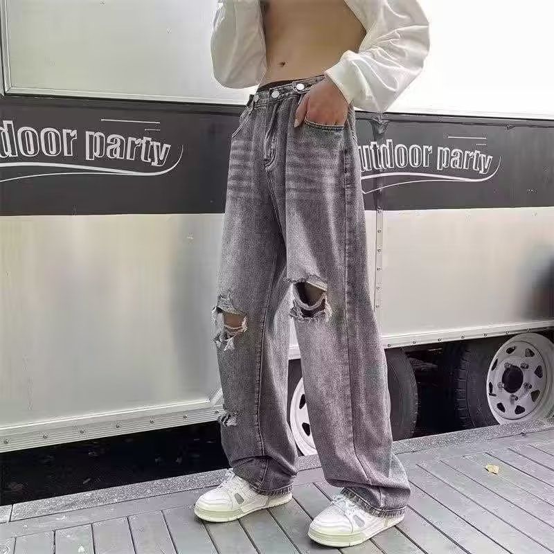 GRAYCIOUS - Hoge taille jeans met wijde pijpen en uitsparingen