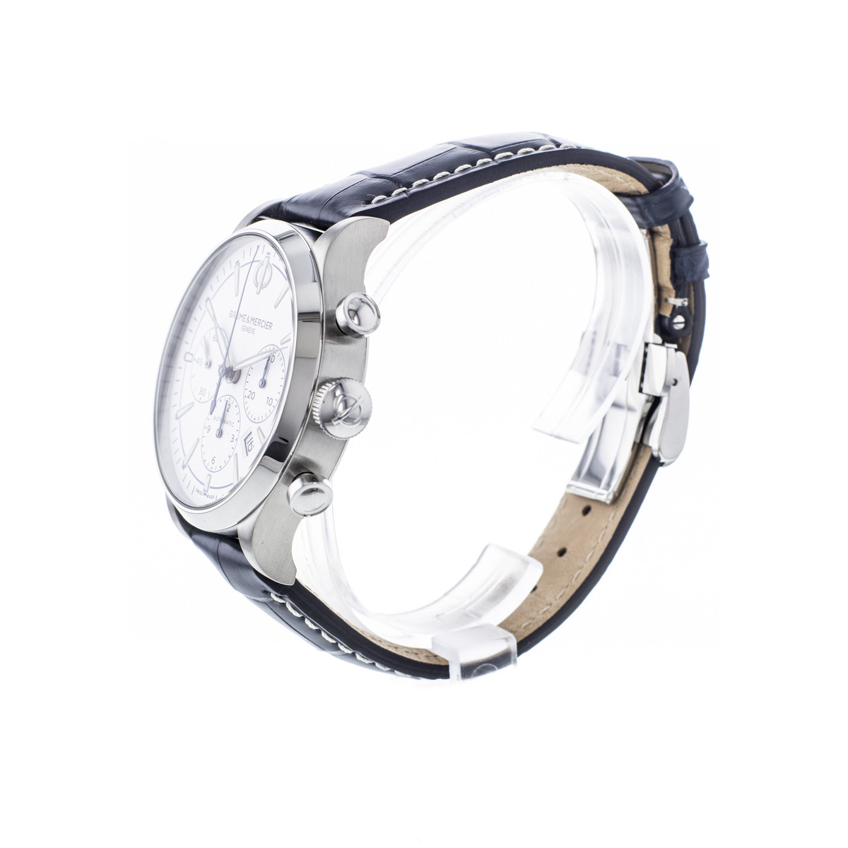 Montre d'occasion Baume et Mercier Capeland homme chronographe automatique acier bracelet cuir noir