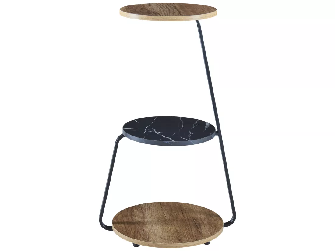 Table d'appoint Sipoo à 3 niveaux 74 x 46 x 37 cm effet noyer / marbre noir / noir [en.casa]