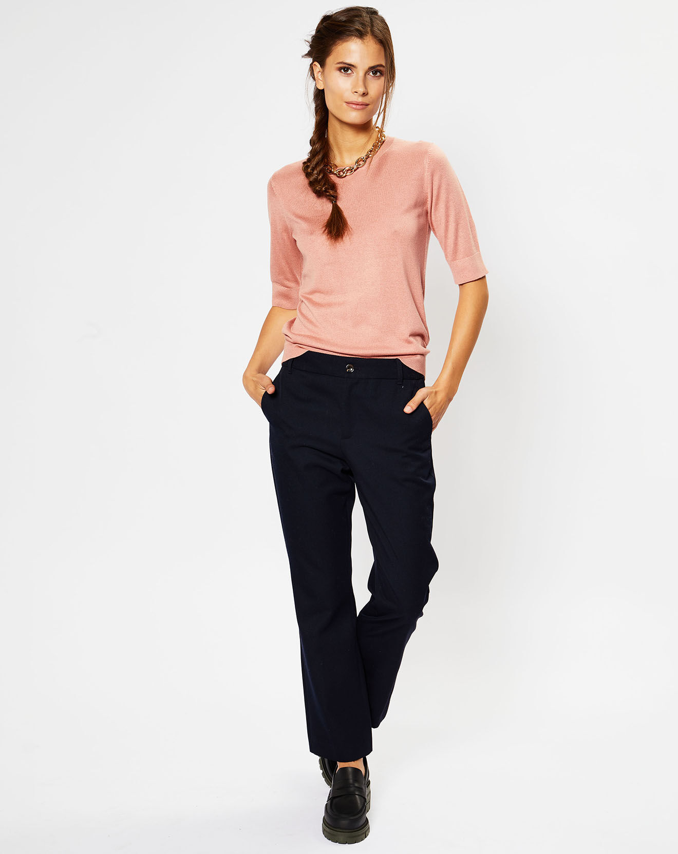 Galeries Lafayette Pull en Soie & Cachemire Fifi manches courtes rose
