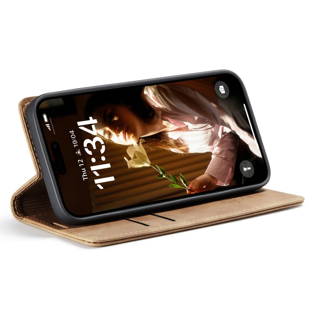 iPhone 16 Leder Tasche Flip Wallet Etui mit Kartenfächern - Hellbraun