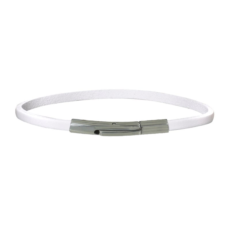 Bracelet Femme Cuir Simple Plat Fermoir Acier Inoxydable - Blanc