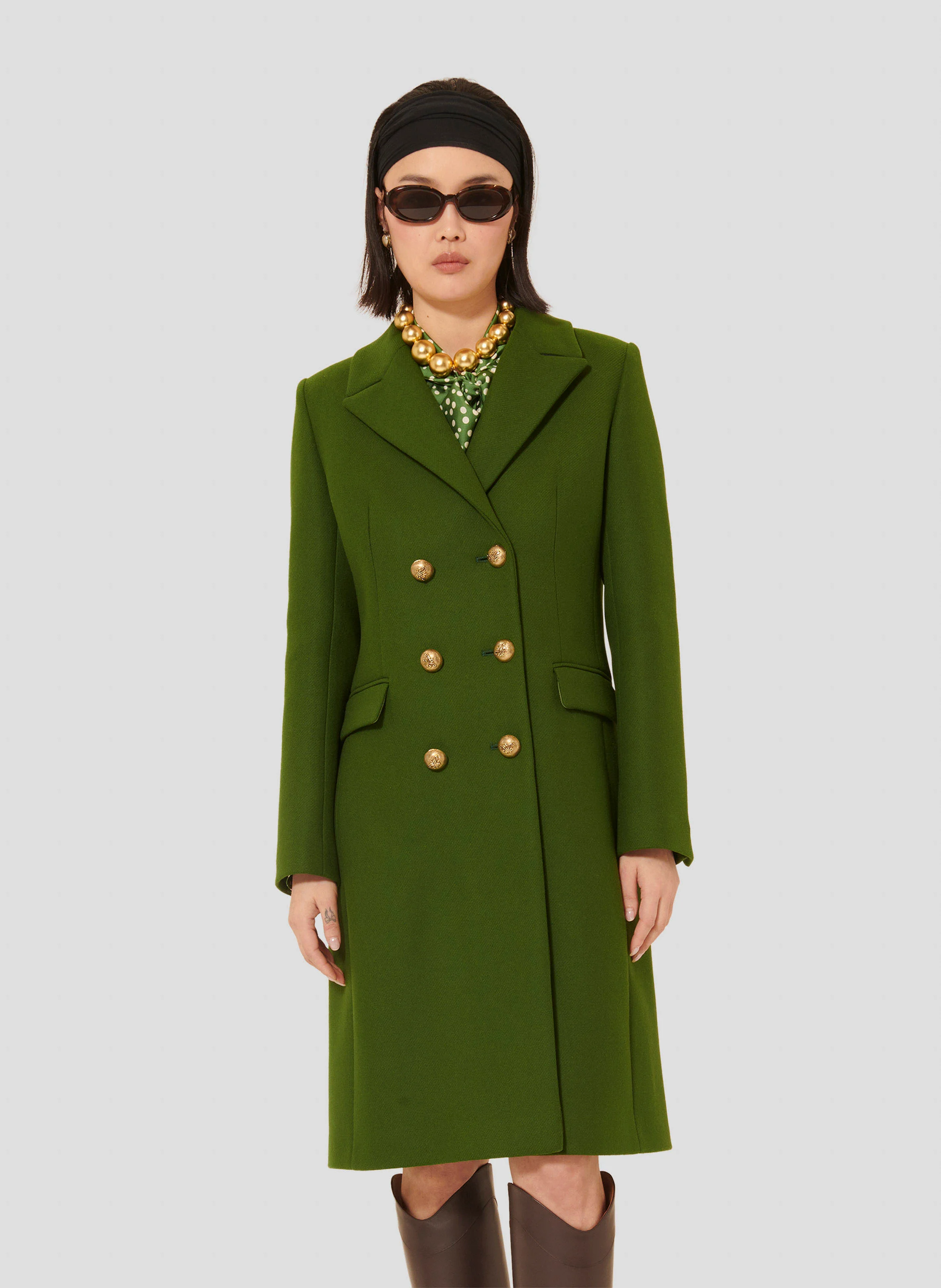 MARCY - Manteau droit en laine mélangée | Vert