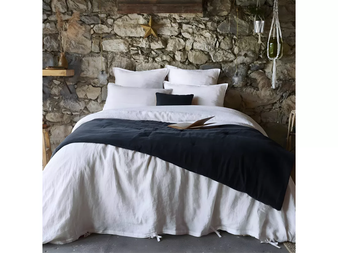 HARRIS - Chemin de Lit 90x200cm Velours de Coton Coloris Bleu nuit