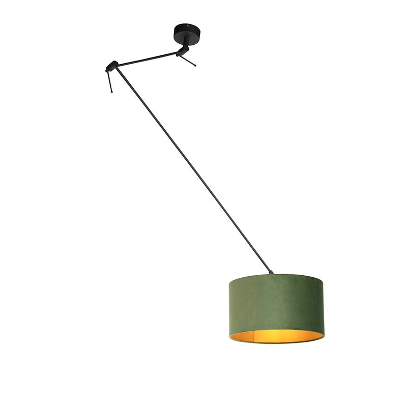 Hanglamp zwart met velours kap groen met goud 35 cm - Blitz