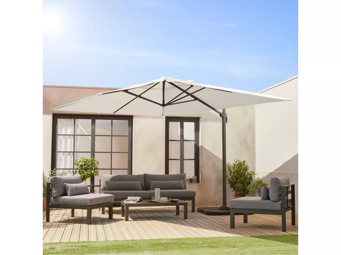 Parasol déporté rectangulaire 3x4m - Wimereux - Ecru - Parasol excentré inclinable dans 5 positions. rotatif à 360°.