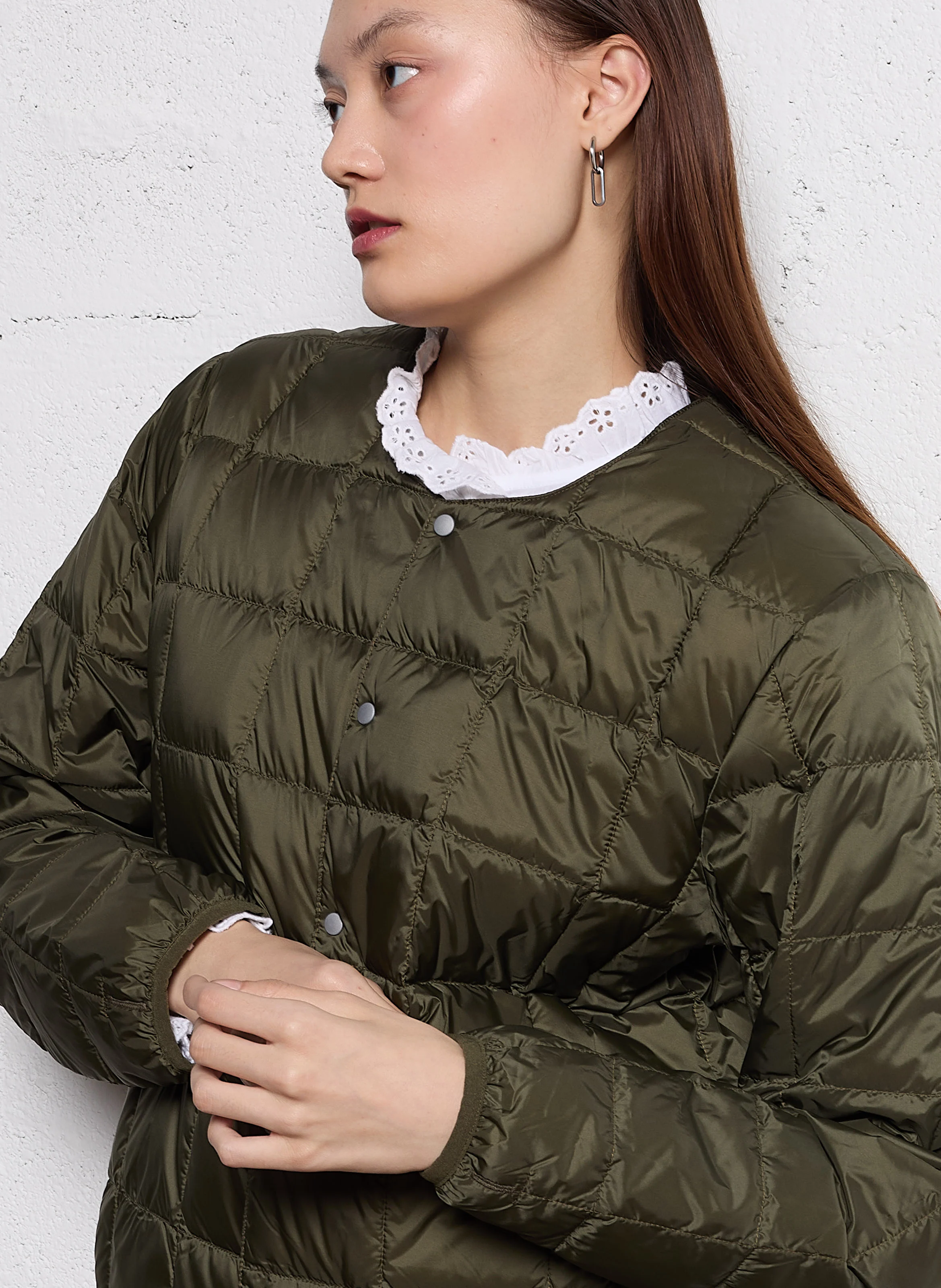 Veste col rond matelassée | Kaki