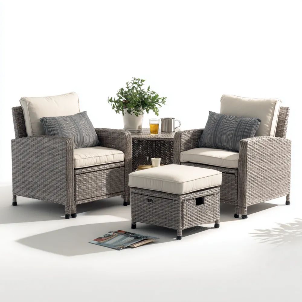 Garten-Loungeset Polyrattan 75x80x75 cm Cremefarben – Modernes Design