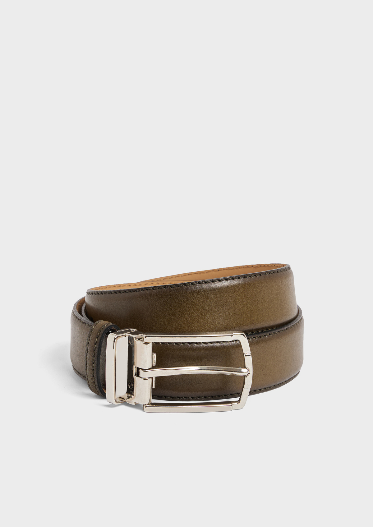 Ceinture ajustable en cuir lisse kaki