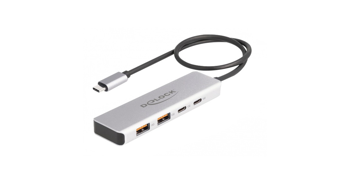 DeLOCKUSB 10 Gbps USB-C Hub usb-hub  (Grijs, 2x USB-A 3.2 (10 Gbit/s), 2x USB-C 3.2 (10 Gbit/s))