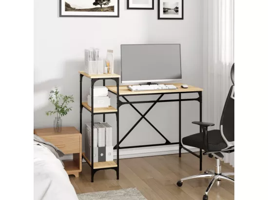 Bureau avec étagères chêne 105x50x90cm bois d'ingénierie et fer