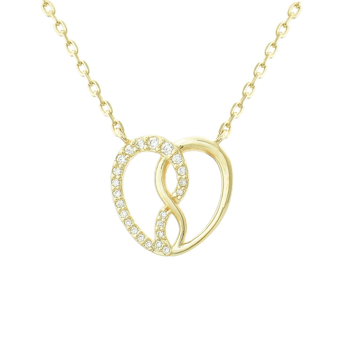 Collier coeur d'infini serti d'oxydes de zirconium Plaqué OR 750 3 microns