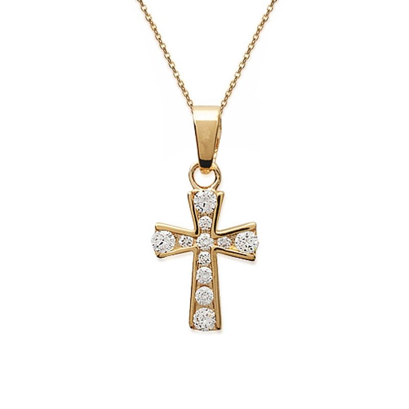 Collier croix sertie d'oxyde de zirconium Plaqué OR 750 3 microns