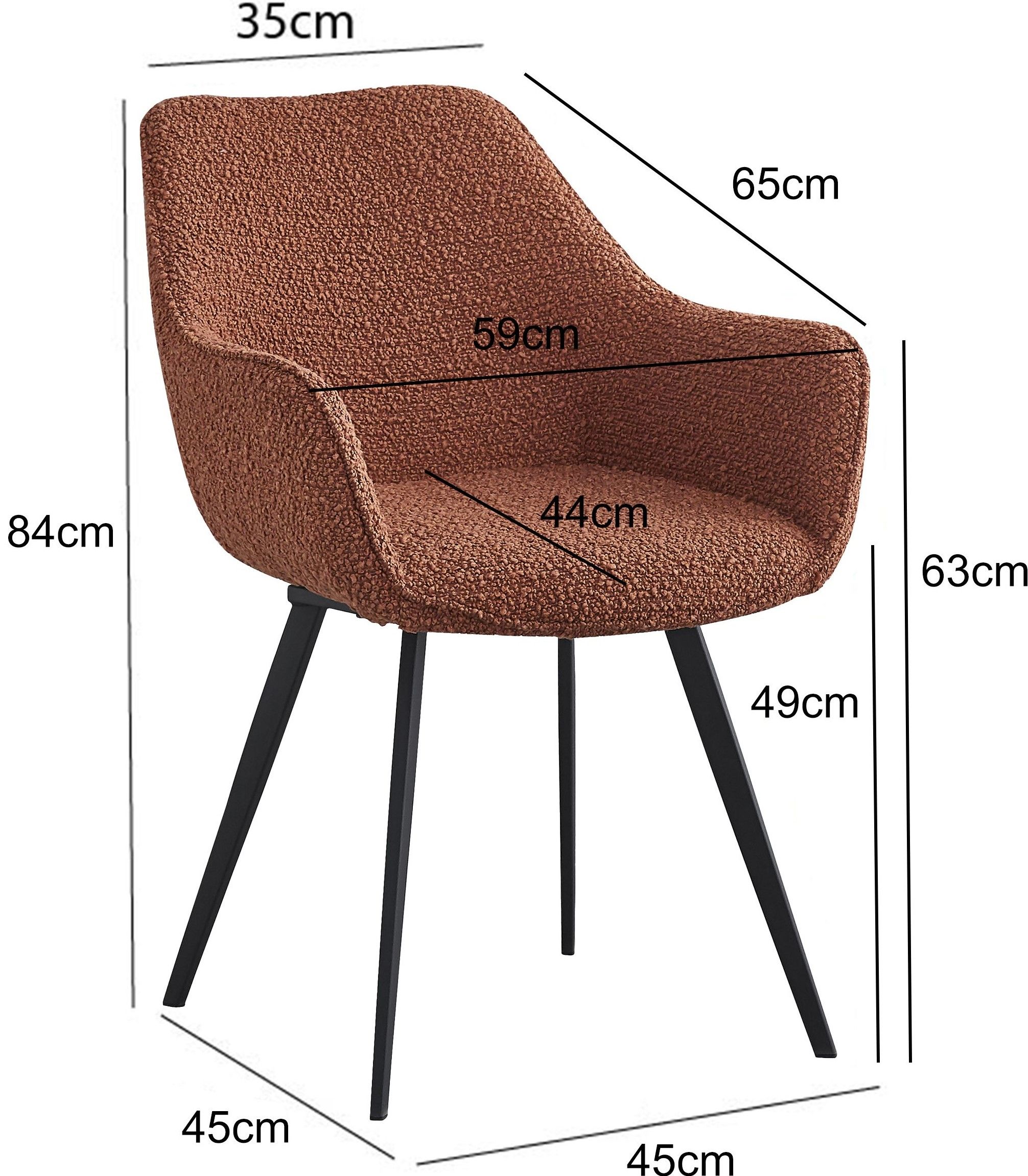 Eetkamerstoel Boucle Leaf Brown Luca B59 x D65 x H84 cm