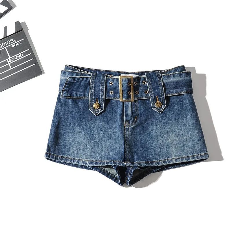 Opuscule - Lage denim kokerrok met riem