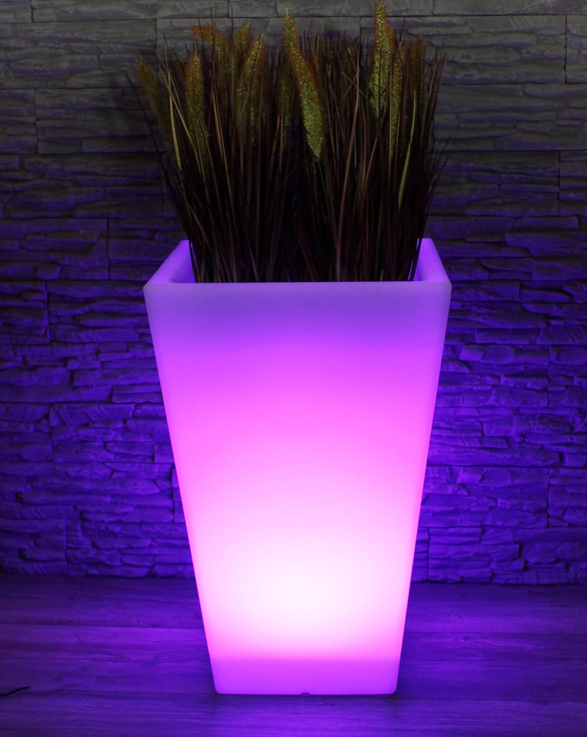 Arnusa Großer LED Blumenkübel 69,5 x 45 cm beleuchtet RGB mit Fernbedienung PL409S Pflanzkübel modern Blumentopf Akku und Netzkabel Indoor § Outdoor