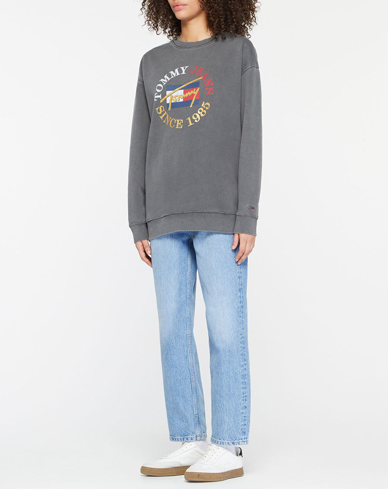 Tommy Jeans Sweat en Coton Bio mélangé Vintage Crew noir délavé