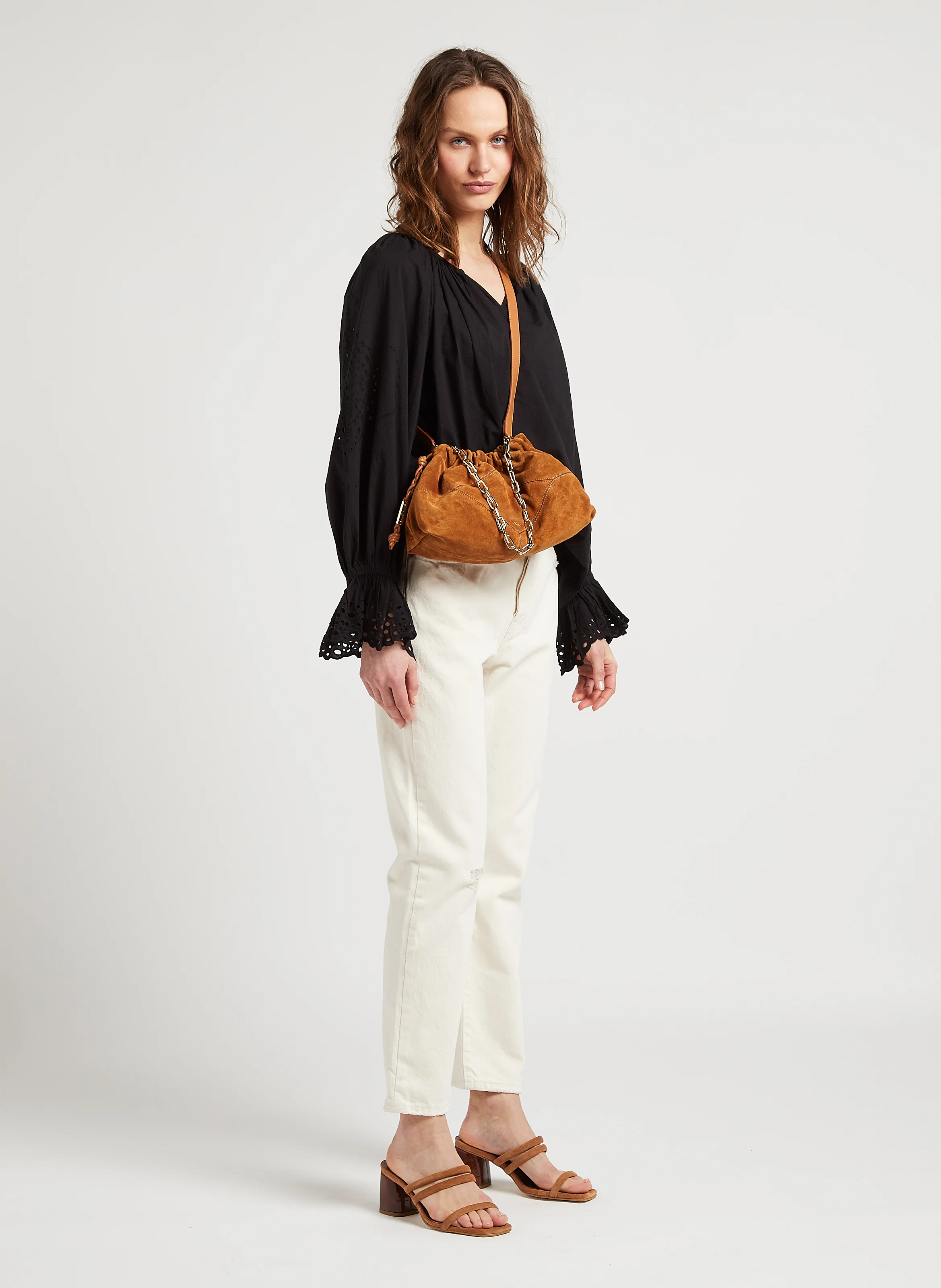JUNE - Sac bandoulière en cuir velours | Marron