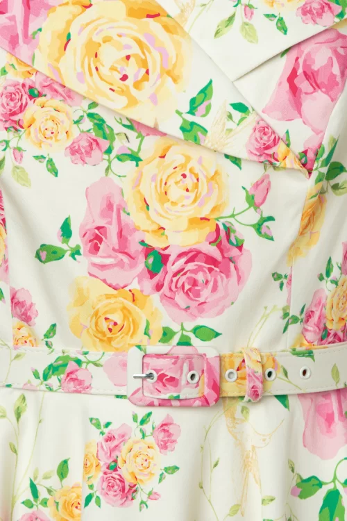 Vintage Diva  Aurelia swing jurk met roze en gele bloemen