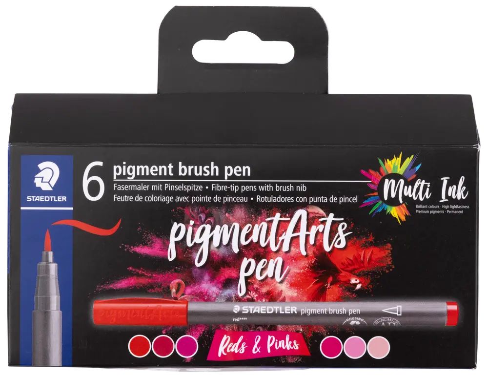 Staedtler Pensel tusch pigmentart rød/pink 6-pak