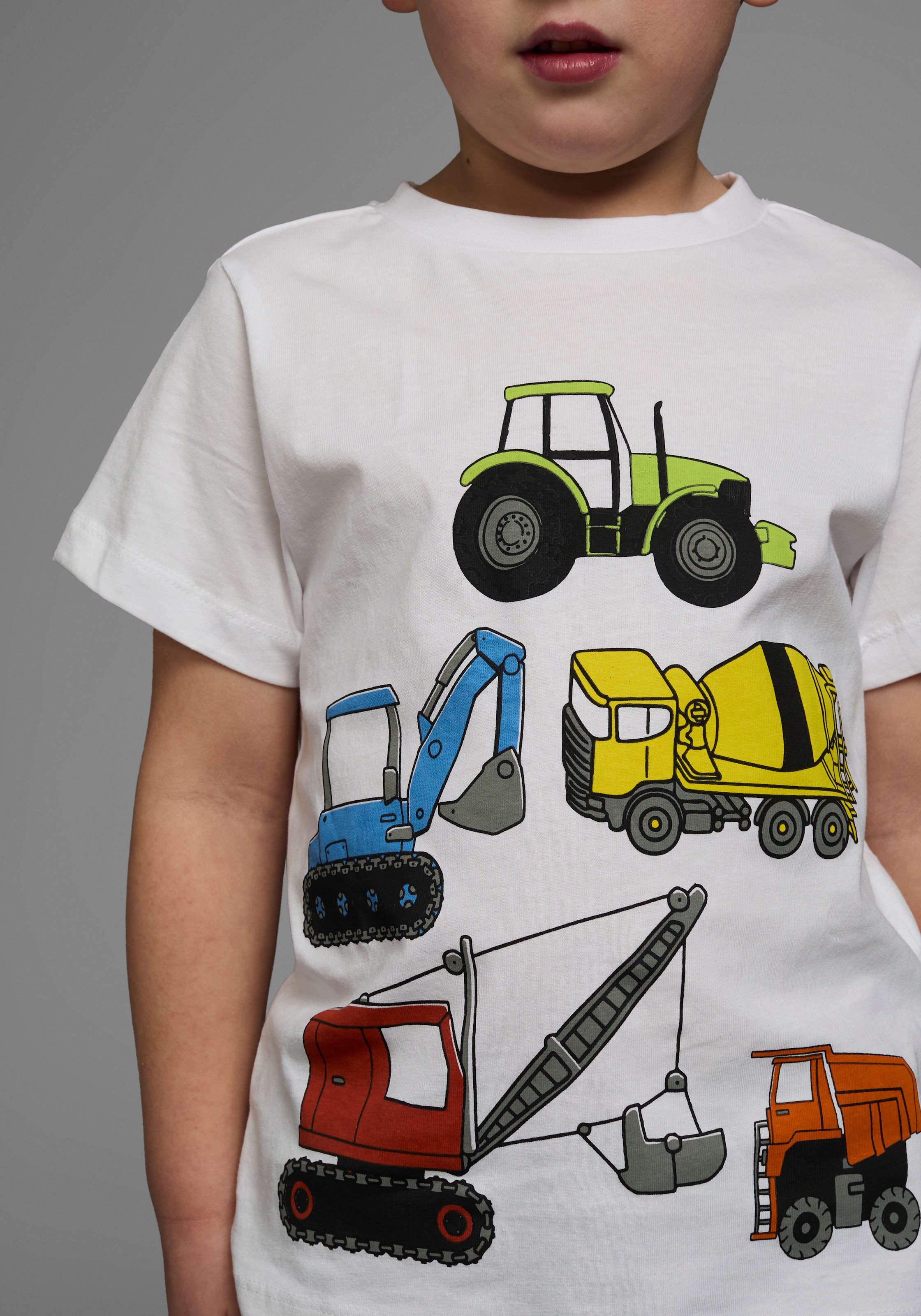 KIDSWORLD T-Shirt »Mit allen BAGGER & CO. Print«, Kurzarm,  bedruckt,  Rundhalsausschnitt,  aus Baumwolle