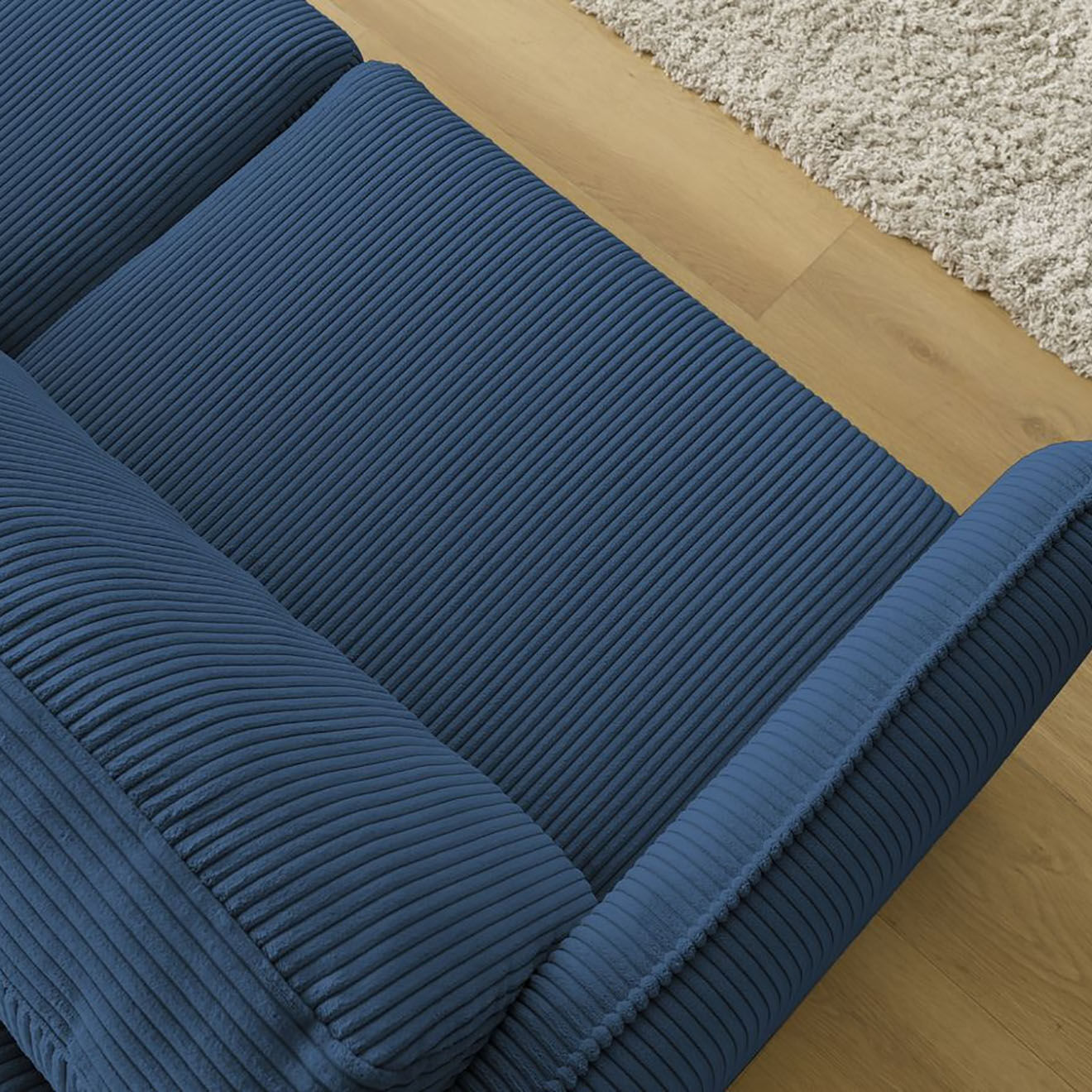Bobochic Canapé droit convertible express en Velours côtelé 3 places Lenny bleu foncé - 178x102x89 cm