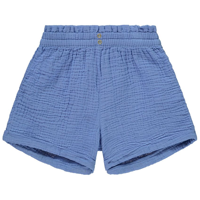 Short uni en double gaze pour fille - Bleu moyen