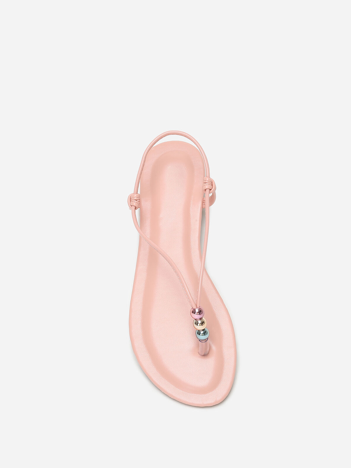 Nu-pieds à fines bride avec perles colorées- Rose