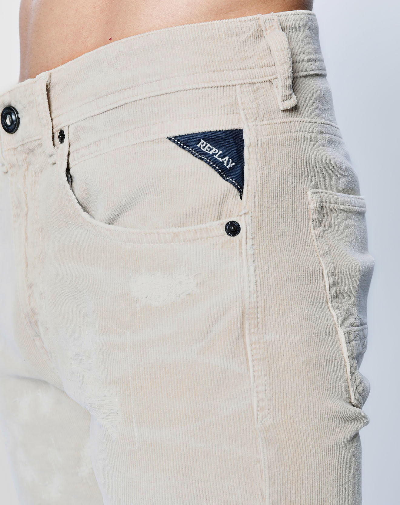Replay Jean Skinny en Velours côtelé Broken Eged beige