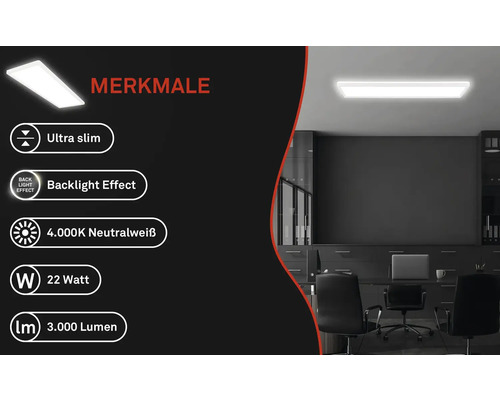 LED-sensorpaneel IP44 22W 3000 lm 4000 K 20x58 cm Slank wit + achtergrondverlichtingseffect