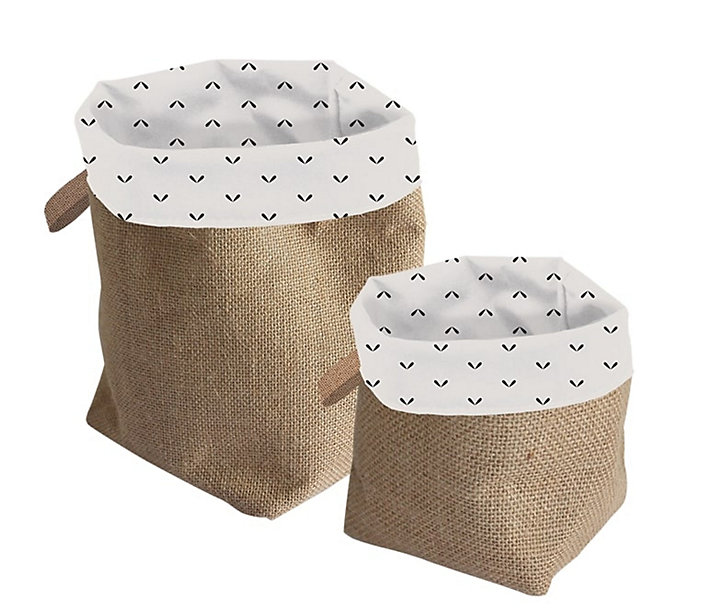 Lot de 2 paniers carrés en matières naturelles Dove motif discret