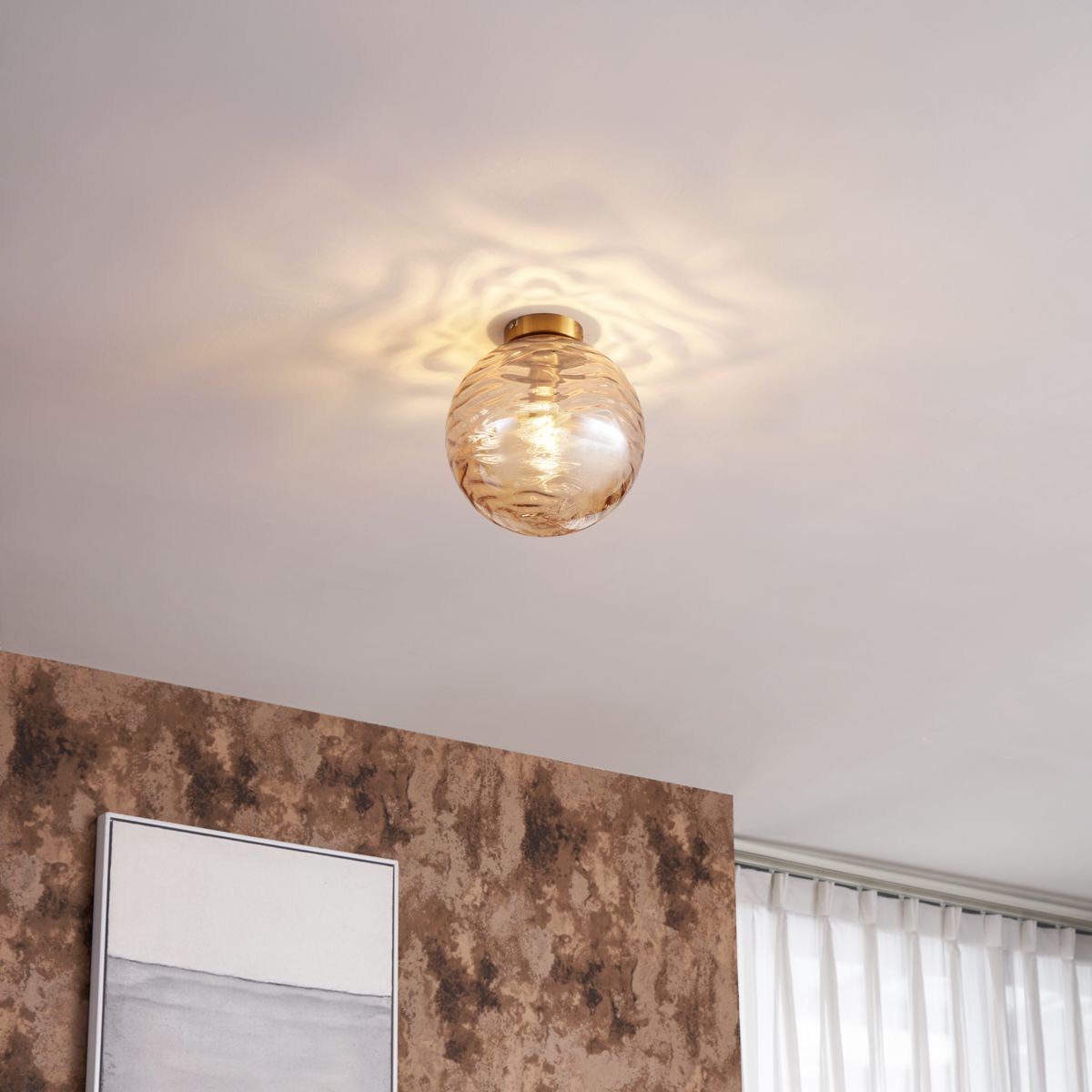 Design plafondlamp messing met amber fading glas - Pillon