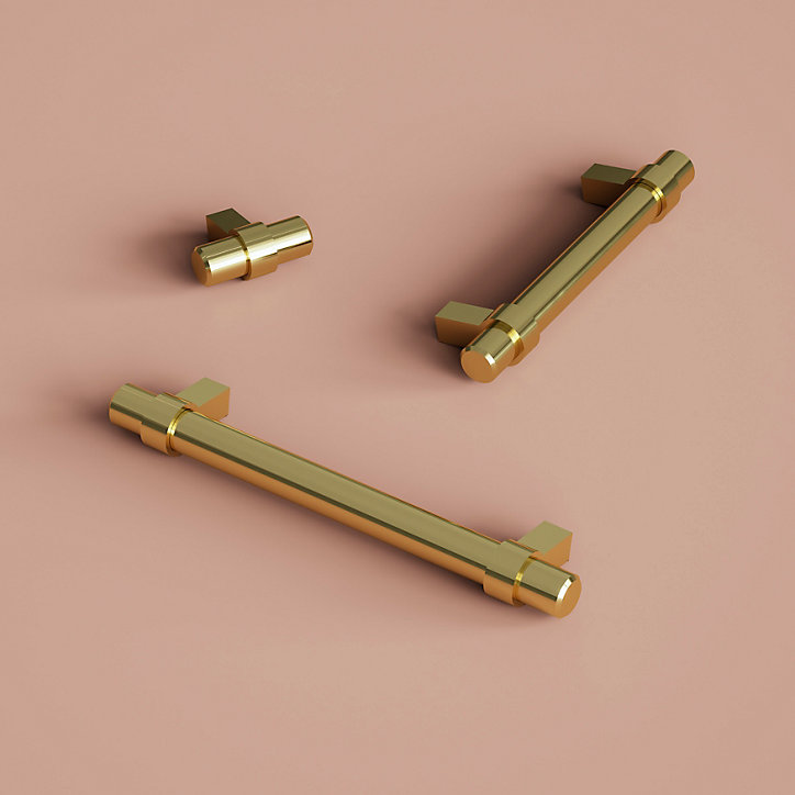 Poignée de meuble en T GoodHome Kerver acier et Zamac effet laiton doré l.168mm x l.18mm x H. 34mm entraxe 128mm