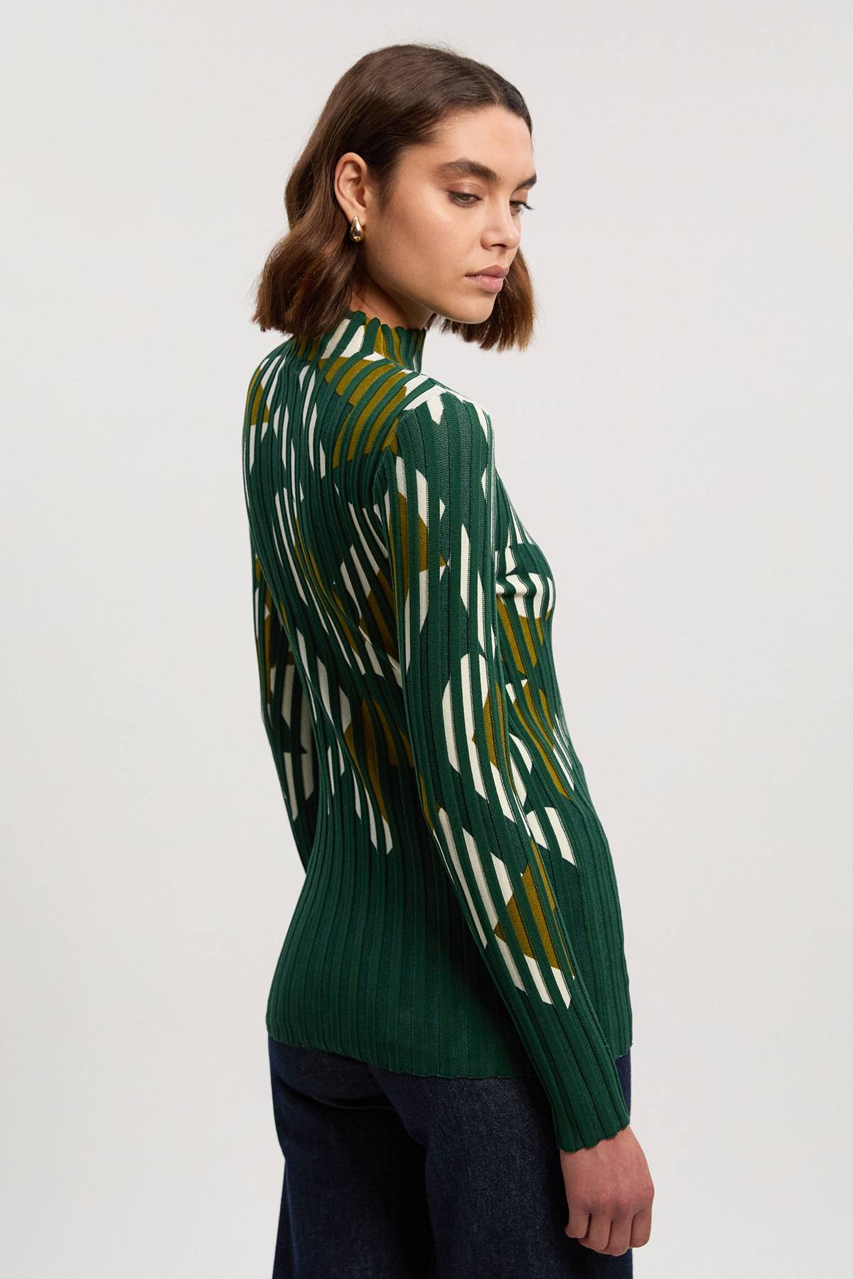 KarenMillen Haut à Manches Longues en Maille Jacquard Géométrique