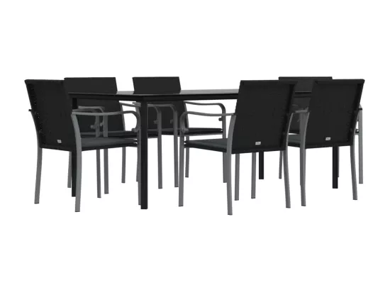 Ensemble à manger de jardin 7 pcs coussins résine tressée acier