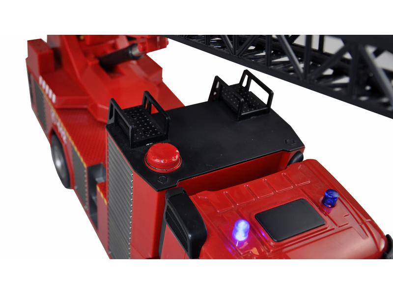 Amewi Mercedes Benz Arocs Feuerwehr Drehleiter RTR, 1:18 Realistisches Feuerwehrauto mit Beleuchtung, Soundeffekten und Wasserwerfer